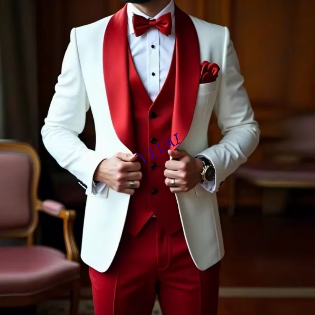 Men'S Grooming Daily - Nowy, biało-czerwony garnitur męski na specjalne